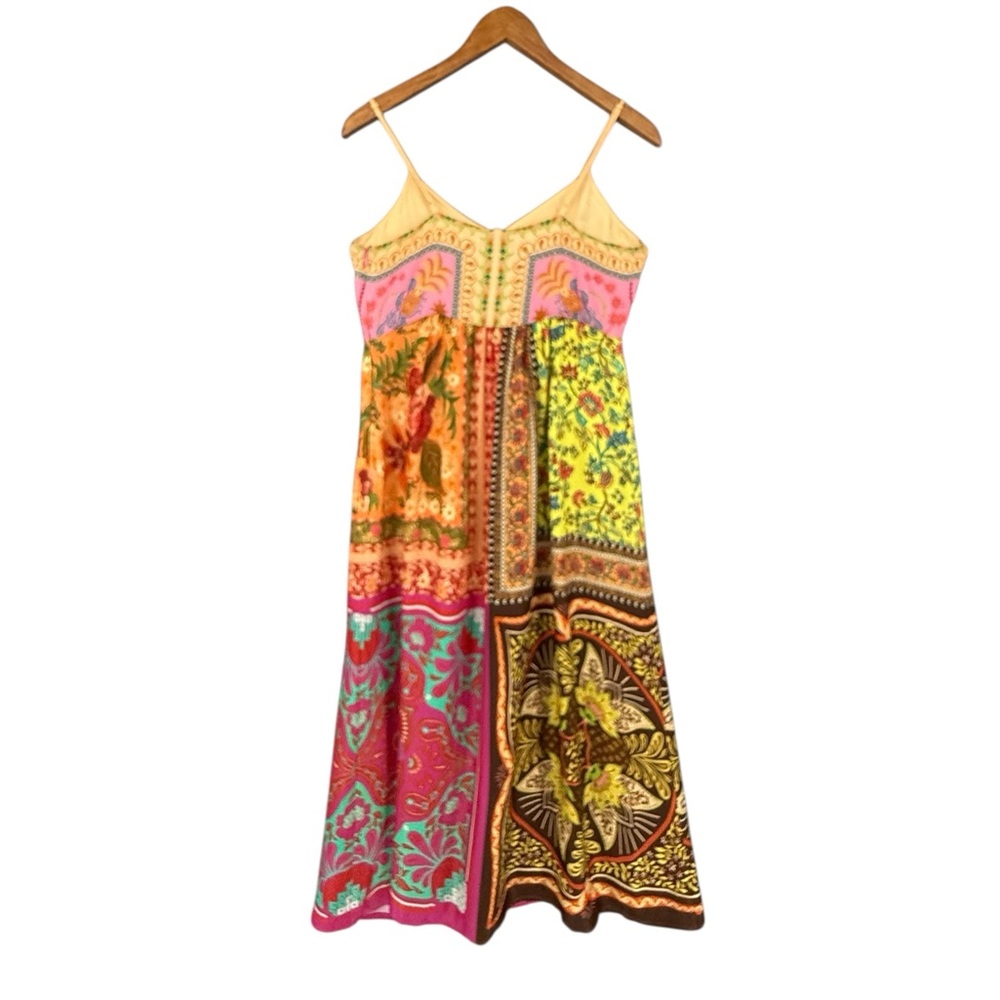 Farm Rio Mixed Scarves Midi Dress Size Small 100% Viscose Cut-Out Detail NWOT - Picture 3 of 12